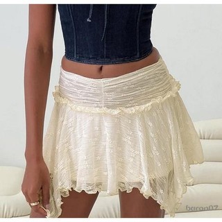 Váy Mini Nữ Ren Ruched Cao Cấp Váy Xuân Hè Viền Không Đều Váy Thường Ngày