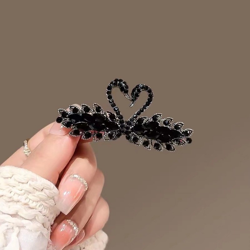 Mauropoli Kẹp tóc kim loại pha lê thiên nga đen cao cấp, mũ đội đầu sau, kẹp nửa mảnh, kẹp phẳng
