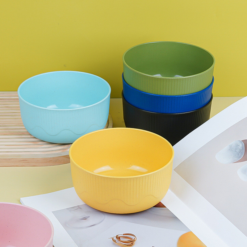 Mới 15cm Ren Tròn Bát Rơm Lúa Mì Bát Sọc Bát Cơm Hộ Gia Đình Bát Canh Ký Túc Xá Nhựa Ăn Liền Mì Bát Tròn Bát Cơm Chống Rơi Bát