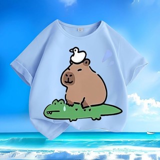 2024 Capybara Hoạt Hình Đáng Yêu Động Vật Trẻ Em Mùa Hè Áo Thun Cổ Tròn Tay Ngắn