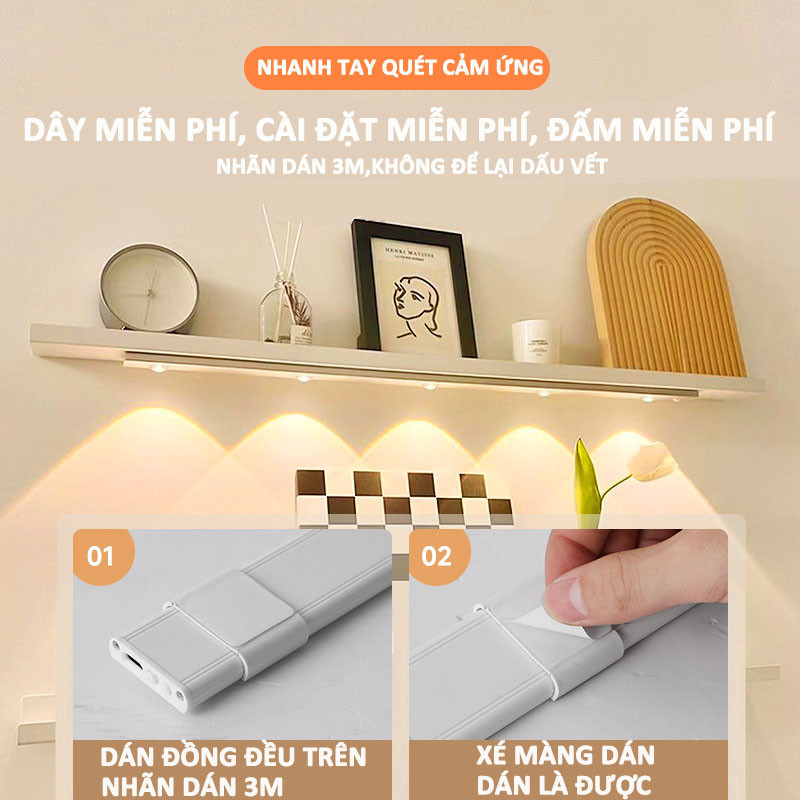 Đèn LED trang trí，Có thể điều chỉnh độ sáng，tủ quần áo siêu sáng siêu mỏng dung lượng pin cao，Công tắc cảm biến