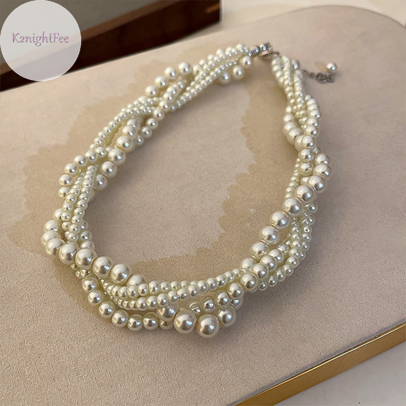 K2nightfee Twining Ngọc Trai Vòng Cổ Choker Dành Cho Nữ Hình Học Dây Chuyền Cưới Cô Dâu Trang Sức Phụ Kiện VN