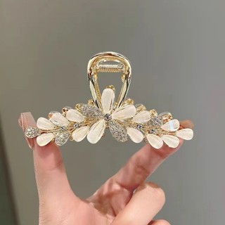 Mauropoli Kẹp tóc hoa thủy tinh đính đá nữ cao cấp, kẹp lớn tinh tế cá mập sau đầu, nửa kẹp mũ đội đầu