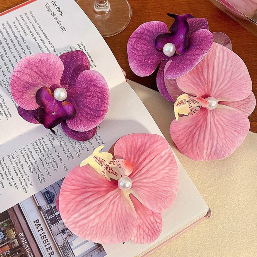 RTJIFSS 1 Kẹp Tóc Hoa Nơ, Kẹp Mỏ Vịt Phụ Kiện Tóc Bướm Phong Lan Kẹp Tóc, Phalaenopsis Kẹp Tóc Dụng Cụ Tạo Kiểu Tóc Vải Hoa Lụa Kẹp Tóc