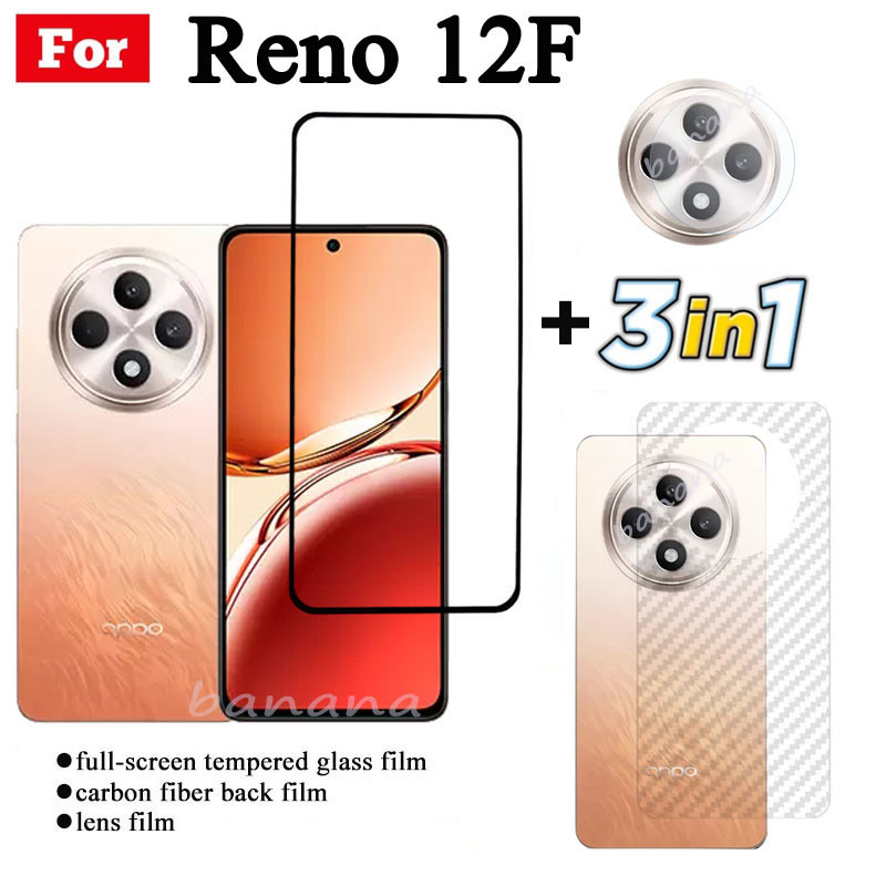 Phim kính cường lực 3 TRONG 1 OPPO Reno 12F cho Reno 12 F Reno 11F Full Cover Kính bảo vệ màn hình + Phim ống kính máy ảnh + Phim mặt sau