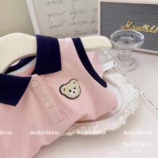 10-20kg Váy polo thêu gấu hồng viền đen SN cho bé gái, váy đi học cho bé gái
