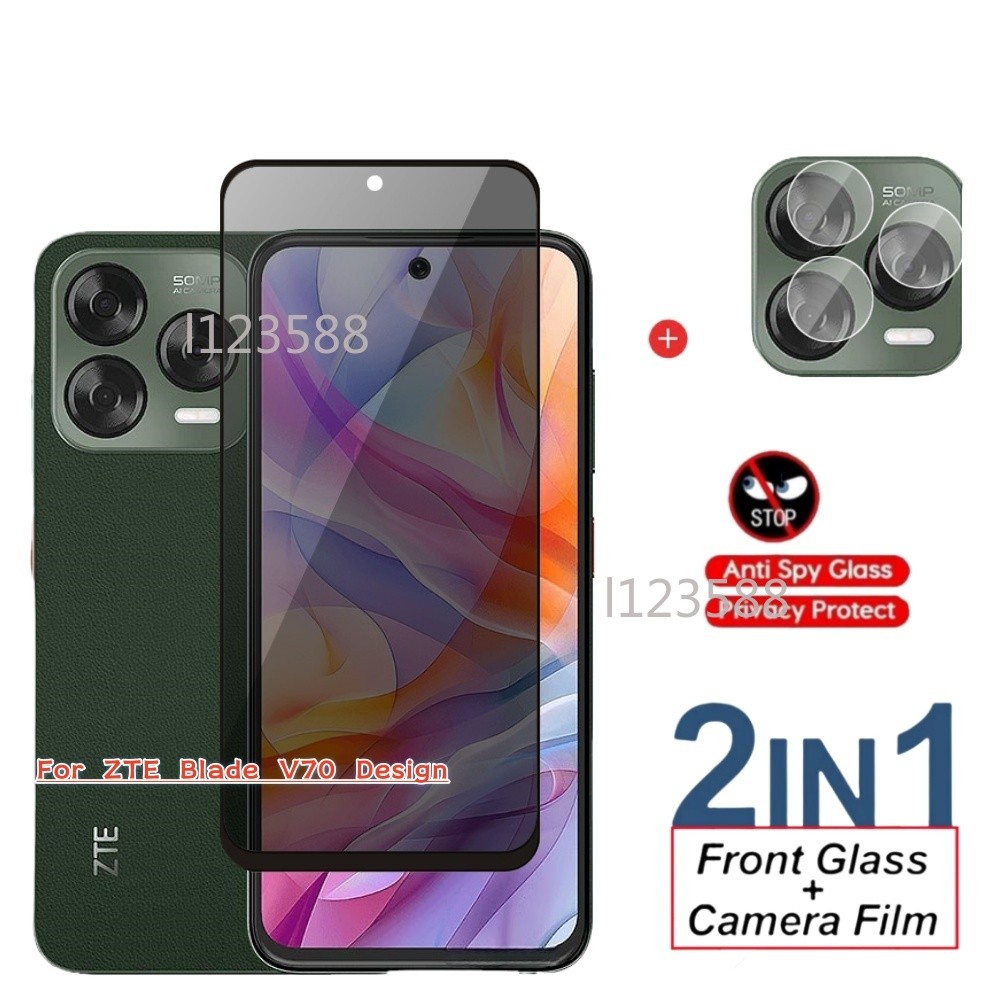 Dành Cho ZTE Blade v80 Thiết Kế 4G 2 in1 Kính Cường Lực Riêng Tư Chống Gián Điệp Cho ZTE Blade V70 Design Max 4G 2025 V80Design V70Design Bladev70 Privacy Màn Hình Ống Kính Camera Bảo Vệ Mặt Trước