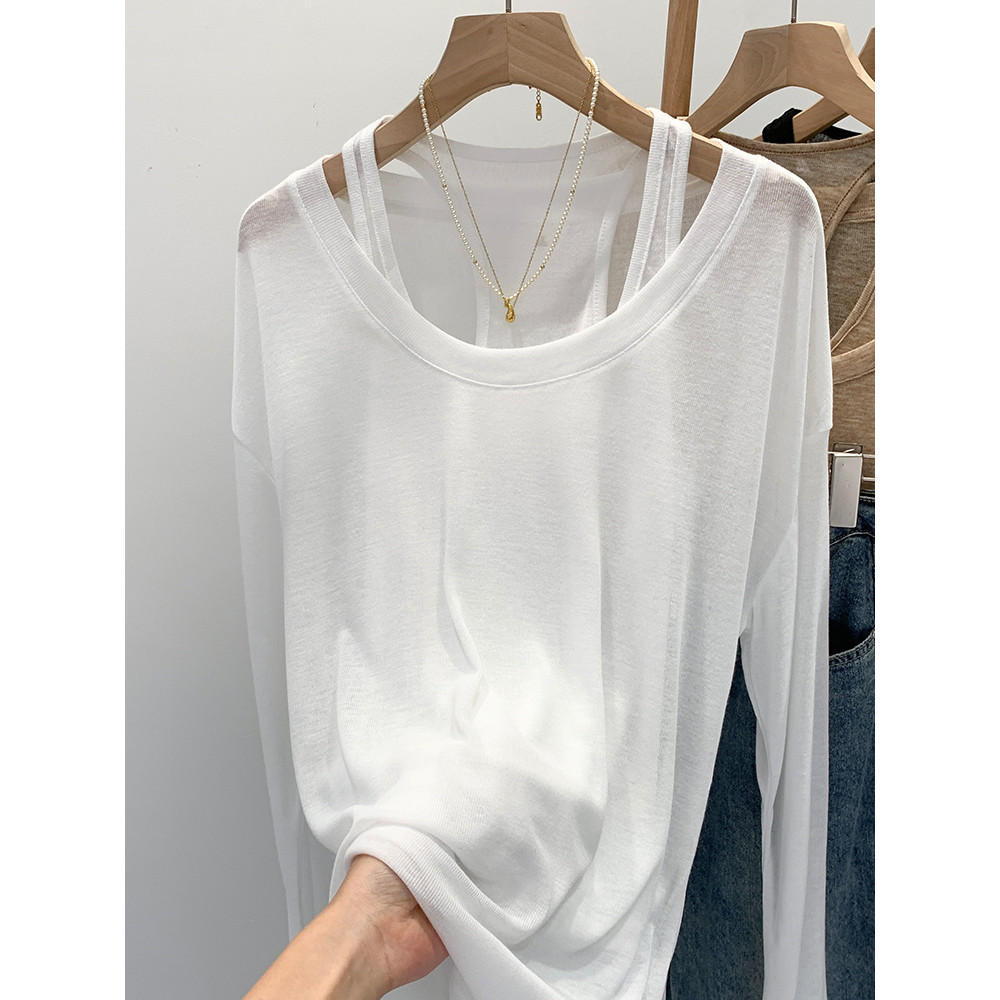 Milyfashion Retro Hai Mảnh Phù Hợp Với Áo Vest Hình Chữ I Rời Kem Chống Nắng Áo T Top Thường Ngày Rời