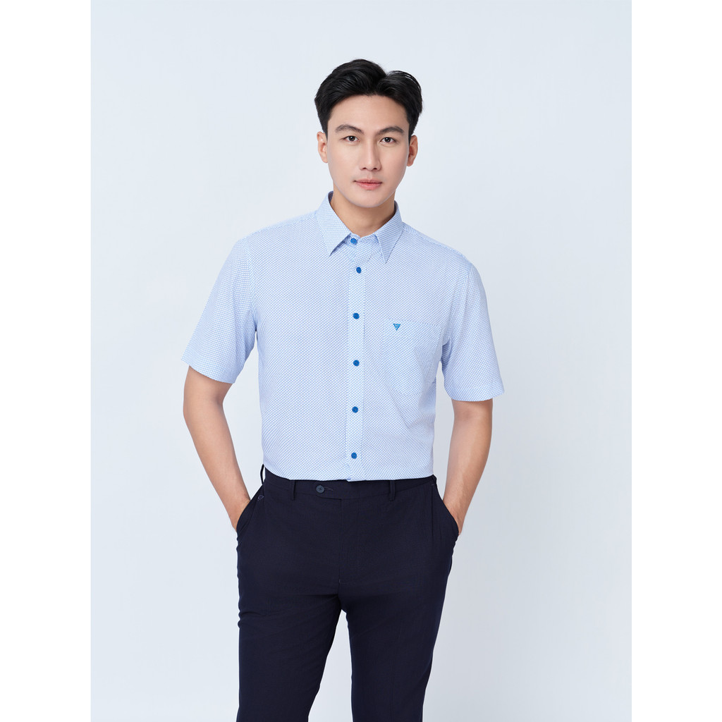 Sơ mi ngắn tay vạt tròn VIETTIEN vải Hoa hồng form REGULAR VT00000297