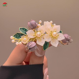 Kẹp bên hình hoa có kẹp lò xo Kẹp ổn định Đầu ngọc trai giả