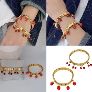 OXXGGKAO Phong cách dâu tây và anh đào độc đáo Vòng tay bằng thép không gỉ di động để tặng cho cá nhân thời trang Wea