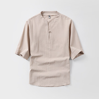 Plus Size Men Linen Buttoned T-Shirt Oversize Cotton Linen Three-Quarter Sleeve Casual Loose V-Neck