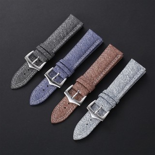 Dây đeo đồng hồ bằng da Nylon Denim 18mm 20mm 22mm Dây đeo đồng hồ vải đơn giản Dệt chính hãng Đồng hồ da bò Vòng tay nam nữ sọc xanh đen