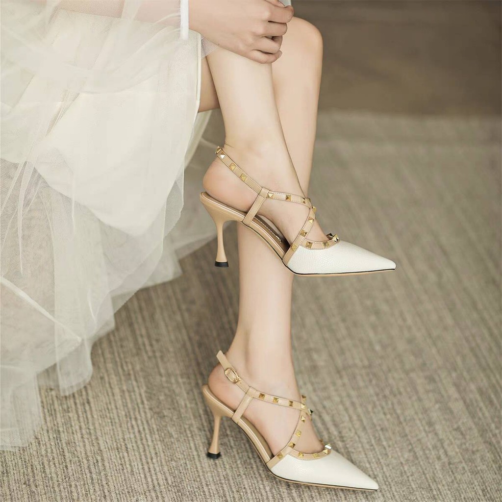 Gợi Cảm Ren Đinh Tán Mũi Nhọn Giày Cao Gót Stiletto Sandal Nữ