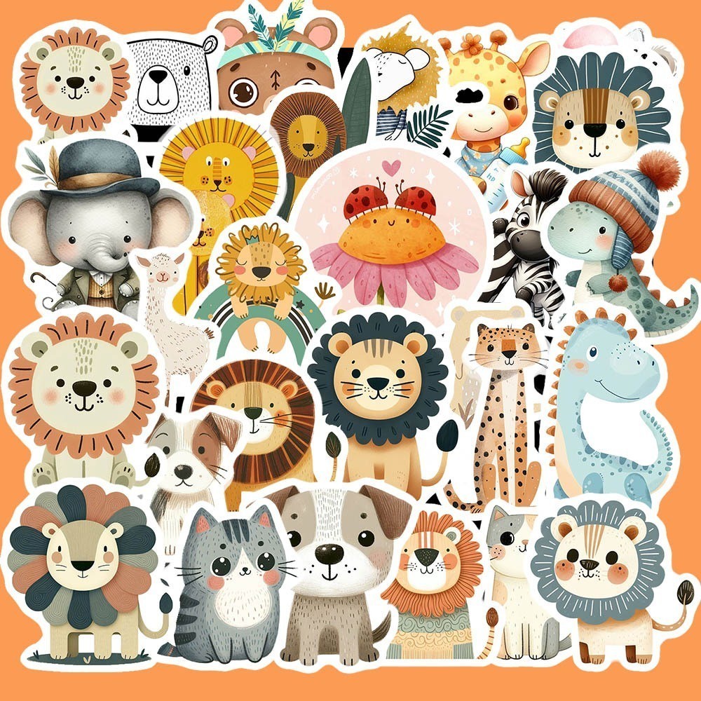 Hộp 50 Miếng Dán Sticker Hình ĐỘNG VẬT ART DỄ THƯƠNG Chống Thấm Nước Đa Năng Dùng Trang Trí Vali, Laptop, Tủ Lạnh