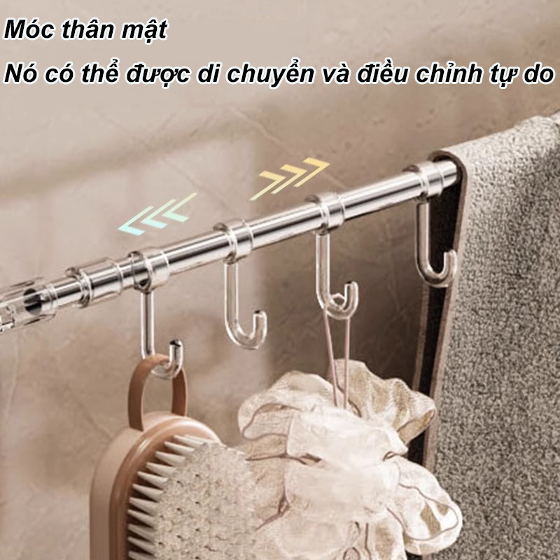 Giá Treo Khăn Phòng Tắm Co Giãn Không Cần Khoan-Thiết kế xoay 180°， Chất Liệu Inox Bền Đẹp