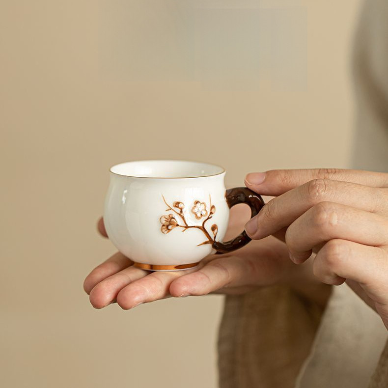 ✨Hoa đính cườm Tay Lanolin Ngọc Sứ Teacup Bộ Trà Gốm Tinh Tế Master Cup Trà Cốc Cà Phê Có Tay Cầm Bộ Trà