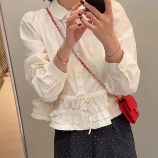 Áo Sơ Mi Mùa Xuân Ren Phong Cách Mới Nữ 2025 Khâu viền Áo Sơ Mi Trắng Top Nữ Búp Bê Cổ Phong Cách Nóng bỏng
