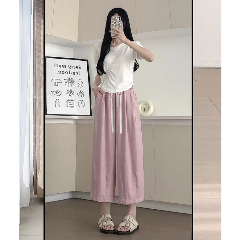 Quần bà bầu Mùa hè Phong cách mỏng mặc bên ngoài Dây rút bụng không mạnh có thể điều chỉnh mắt cá chân