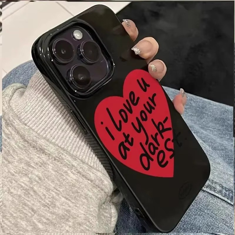 Ốp điện thoại in hình trái tim lớn vẽ tay màu đỏ cho iPhone 16 15 14 13 12 11 Pro Max X XS XR 16E 7 8 Plus SE2020 Vỏ mềm chống sốc