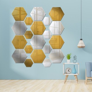 24 Miếng Dán Gương Lục Giác 3D Đề Can Dán Tường Tự Dính, Gạch Khảm Acrylic Trang Trí Nhà, DIY Có Thể Tháo Rời Phòng Ngủ / Tủ Quần Áo Trang Trí