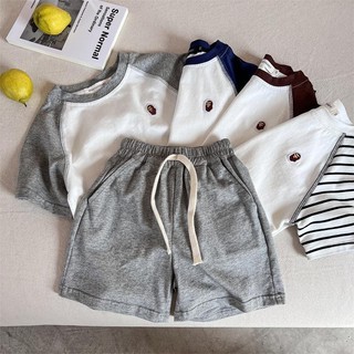 Bộ đồ trẻ em cotton mới mùa hè cho bé trai và bé gái, áo thun ngắn tay thêu + quần short trẻ em, bộ hai món thoải mái