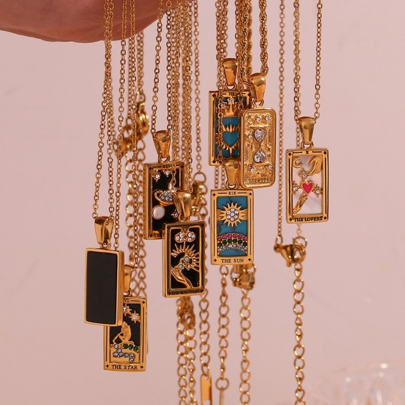 DASBSUG Vòng cổ mặt dây chuyền thẻ Tarot sành điệu dấu hiệu cung hoàng đạo bằng thép không gỉ chắc chắn dành cho quảng cáo thời trang