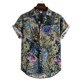 Hawaii Đi Biển Phong Cách Áo Sơ Mi Nam Tay Ngắn Vintage Dân Tộc In Áo Sơ Mi Nam Hawaii Ngày Lễ Áo Sơ Mi Thường Ngày