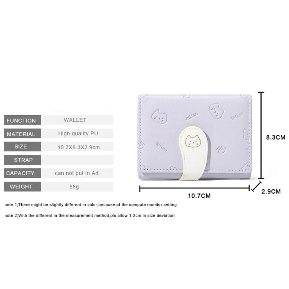 NOTE1 Ví Nhỏ Ngắn Dễ Thương, Túi ID Bé Gái PU Mèo Con In Ví, Ví Đựng Thẻ Khóa Dây Đeo Nữ Túi Đựng Tiền