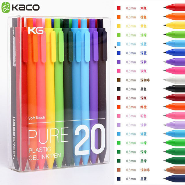 Bút mực Gel KACO có thể thu vào 20 màu mực khác nhau Điểm cực mịn (0,5mm) để vẽ Bullet Journaling Planner Ghi chú