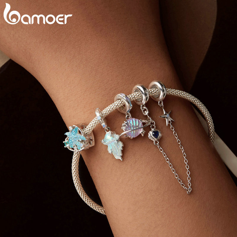 Bamoer 925 Sterling Sliver Charm Ocean Shell Mặt Dây Chuyền Phụ Kiện Series Cho Vòng Tay
