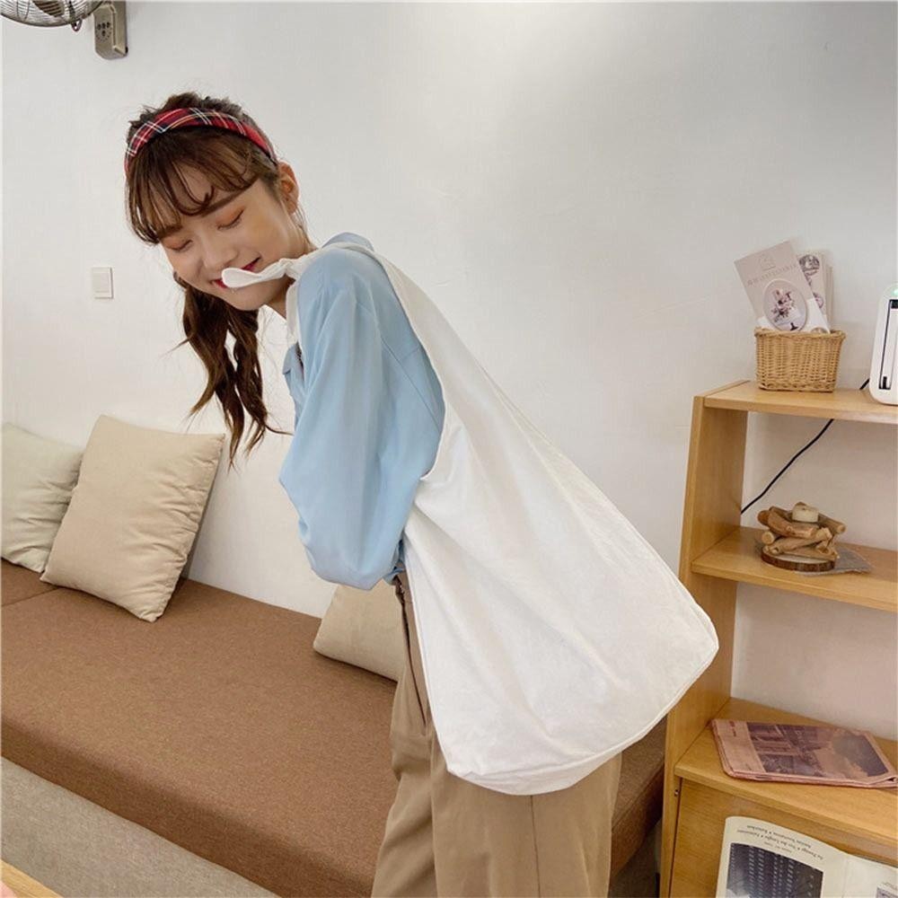 Túi đeo vai HOBBYIN, Túi Tote sức chứa lớn hàng ngày, Túi vải thắt nút màu trơn sáng tạo dành cho sinh viên