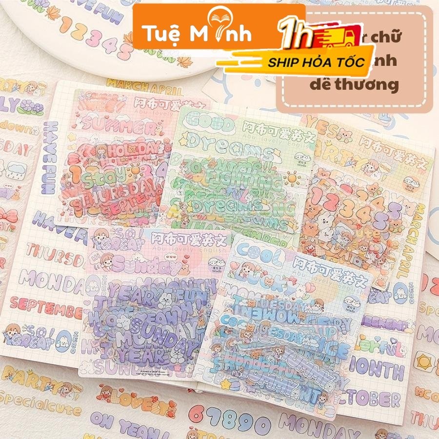 Sticker chữ tiếng anh cute STI64, nhãn dán sổ trang trí chữ cái con số ...