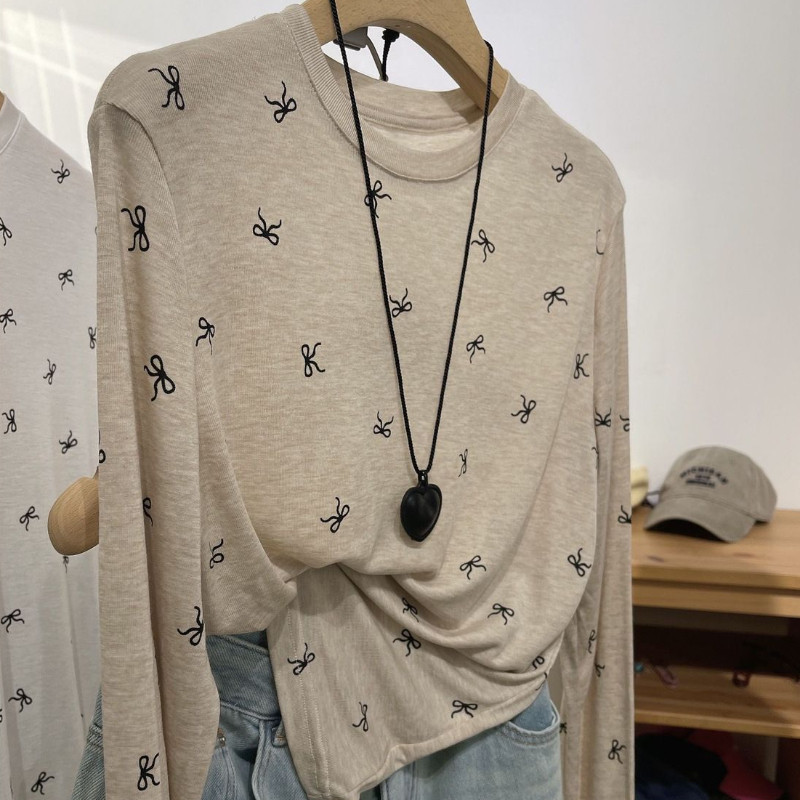 Milyfashion Loose Size Lớn Nơ Lười In Hình Mùa Hè Đáy Cổ Tròn Dài Tay Chống Nắng Top