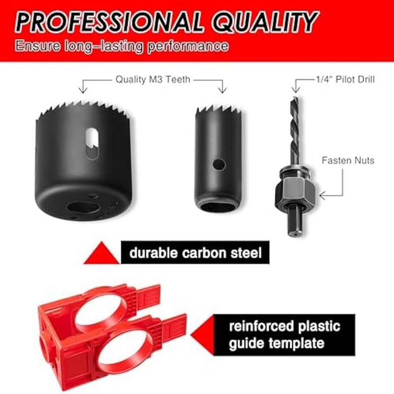 [Poeifjgn] Bộ lắp đặt khóa cửa, Bộ khoan lỗ cửa cho cửa gỗ, Bộ cài đặt núm cửa cưa lỗ khóa cửa Dễ dàng lắp đặt Dễ dàng sử dụng