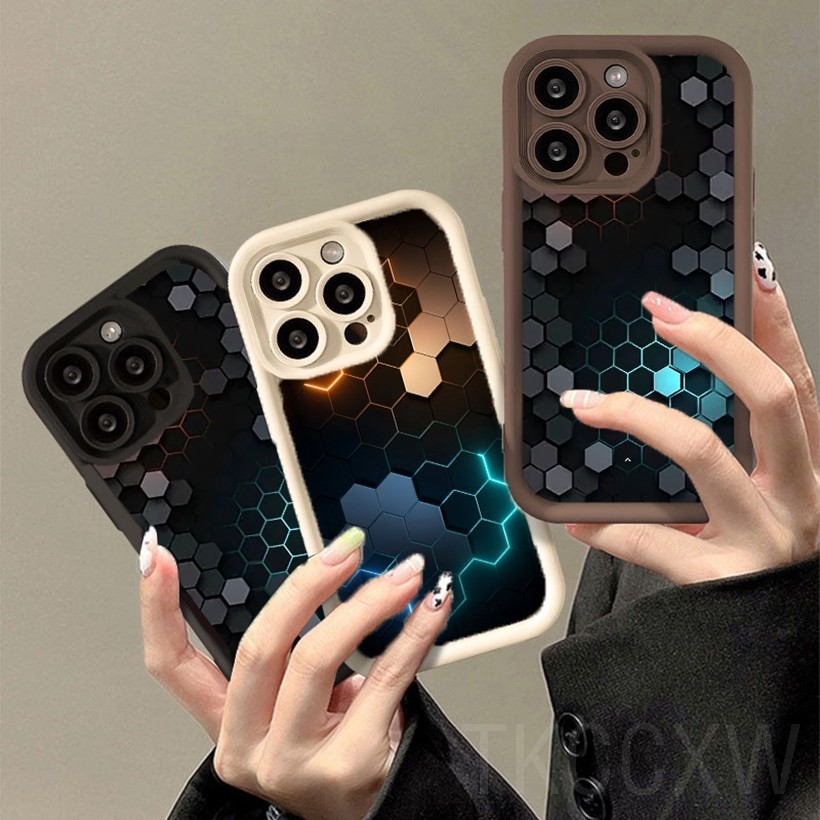 Đầy màu sắc Aurora Hợp thời trang Cool Honeycomb Square Tương thích cho Xiaomi 14 13T 13 12T 12 Pro 13 12 11 Lite Vỏ mềm mắt thiên thần chống sốc