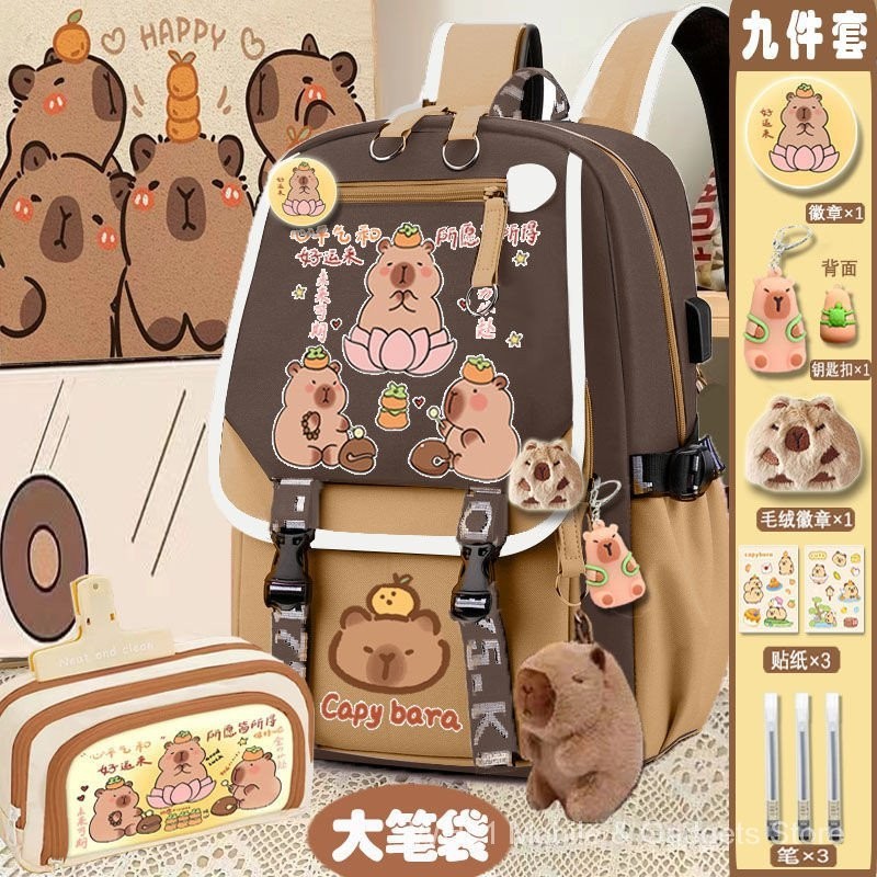 Kapibara Schoolbag Bé Gái Dễ Thương Capybara Ba Lô Học Sinh Trung Học Cơ Sở Dung Tích Lớn Chống Bụi Bẩn Ba Lô Phong Cách Mới P