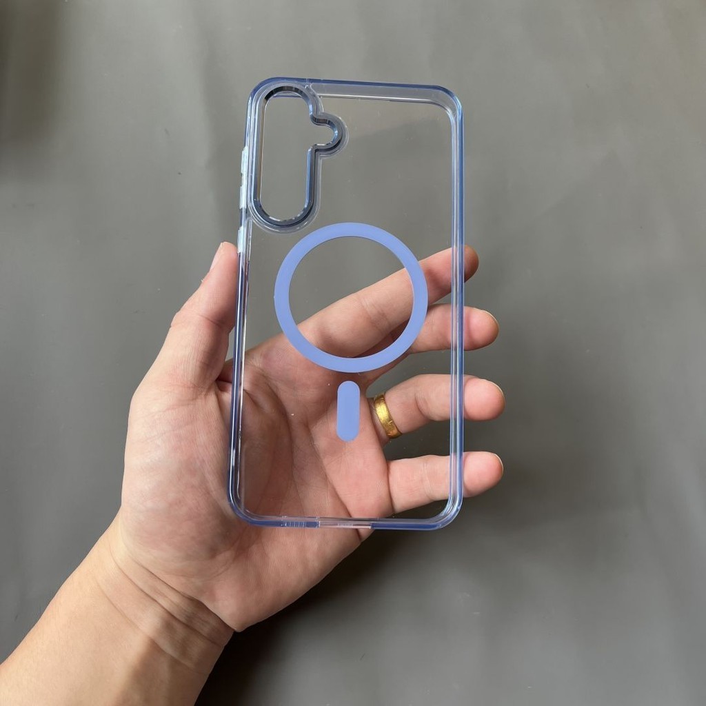 Ốp Điện Thoại Cứng Acrylic Chống Vàng Cho Samsung Galaxy S24 Ultra A16 A55 A35 S22 S23 Plus Ultra FE A16 A56 A36 Chống Sốc Trong Suốt Màu Tím Dày Magentic Cứng Bóng