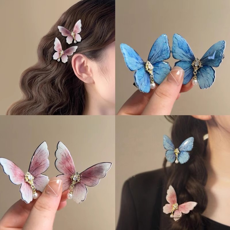 Mori Bướm Ngọc Trai Kim Cương Kẹp Tóc Nhỏ Đơn Giản Bên Viền Mỏ Vịt Kẹp Nghệ Thuật Nhỏ Tươi Tính Khí Phụ Kiện Tóc