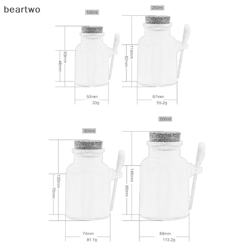 < Beartwo > Chai Muối Tắm Rỗng Nhựa Mờ Nút Chai Có Thể Đổ Lại Bằng Thìa Gỗ Đẹp