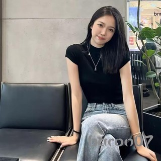 Áo Crop top co giãn dành cho nữ Slim màu trơn Mock cổ cong viền áo sơ mi không tay cho mùa hè