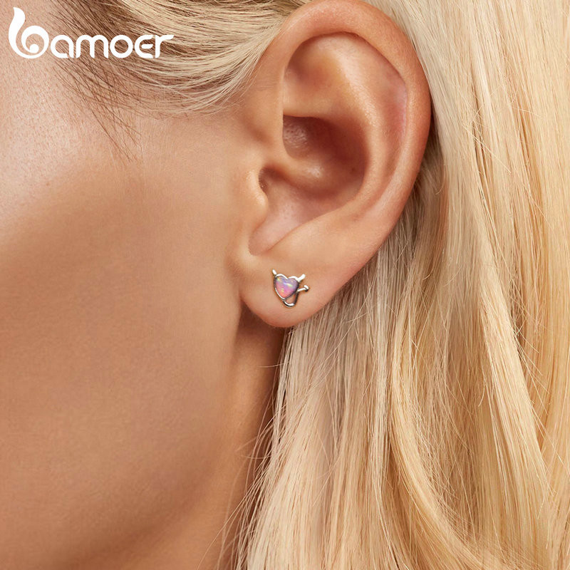 Bamoer 925 Sterling Sliver Studs Bông Tai Opal Quỷ Trang Sức Quà Tặng Cho Nữ