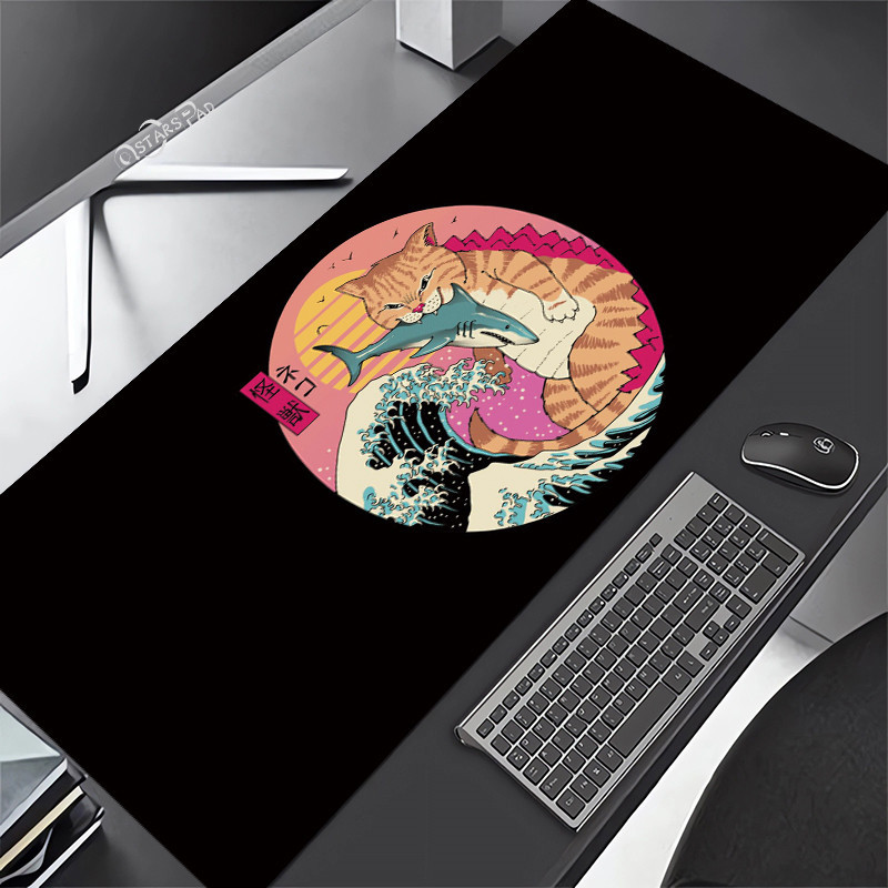 Miếng Lót Chuột Mèo Nhật Bản Lớn 90x40cm Thảm PC Kawaii Để Bàn Thảm Chuột Đen Nhật Bản Shiba Inu Văn Phòng Cao Su Miếng Lót Bàn Phím Phụ Kiện Trò Chơi