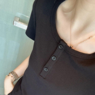 Áo Thun babytee Form ôm Cúc Cài Cổ Tròn tay ngắn nữ