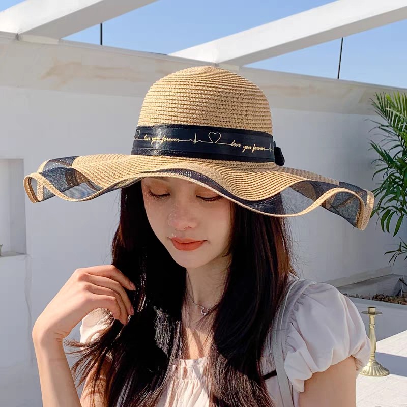 Mũ cói panama đi biển kèm dây nịt vintage Nón cói vành rộng chống nắng,Mũ chống nắng bãi biển