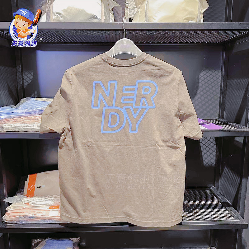 Chất Lượng Cao NERDY Tay Ngắn 24 Mùa Xuân Mới Lưng In Chữ Cotton Cao Cấp Cổ Tròn Thoáng Khí Áo Thun Thể Thao Nam Nữ