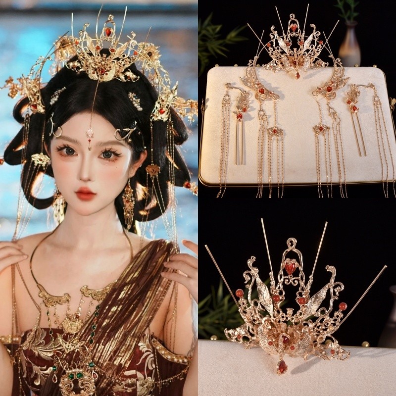 T Đường Phong Cách Bài Hát Hanfu Phụ Kiện Tóc Cổ Mũ Đội Đầu Phong Lan Cô Dâu Cưới Tóc Vương Miện Tua Rua Kẹp Tóc Phụ Kiện 25.3.6