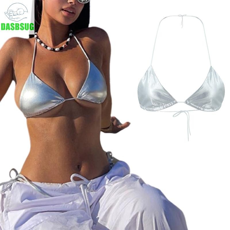 Dasbsug Nữ Dây Bạc Tam Giác Bikini Áo lót-Up Đệm Cami Bralette