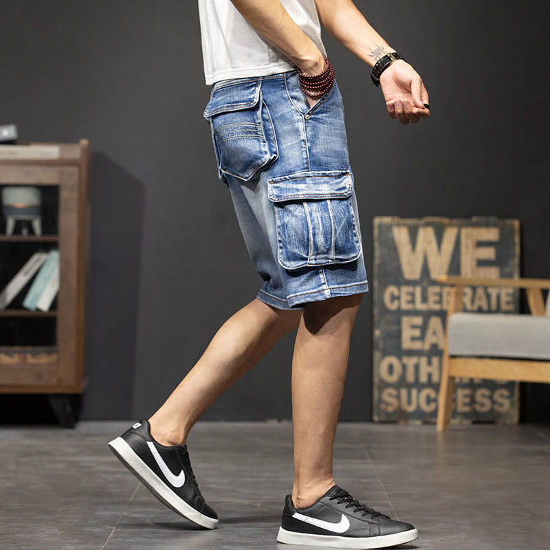Mùa Hè Nhiều Túi Quần Short Denim Nam Năm Điểm Mùa Hè Dạo Phố Rời Crop Giữa 5 Điểm 7 Điểm Breeches