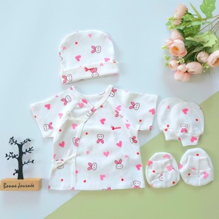 Set áo sơ sinh 4 món ngắn tay mùa hè chất thun cotton cho bé 3-6kg